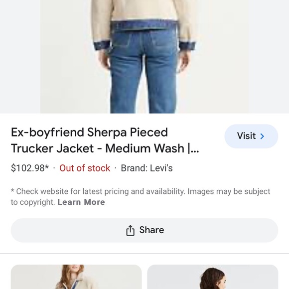 Levi's off white ex boyfriend Sherpa peiced trucker jacket jacket size small - Picture 14 of 14